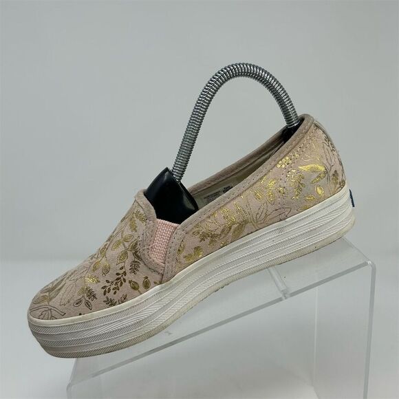 Keds x Rifle Paper Co. Women's Floral Gold and Pink Slip-On Sneakers Size 6.5 - Picture 4 of 14